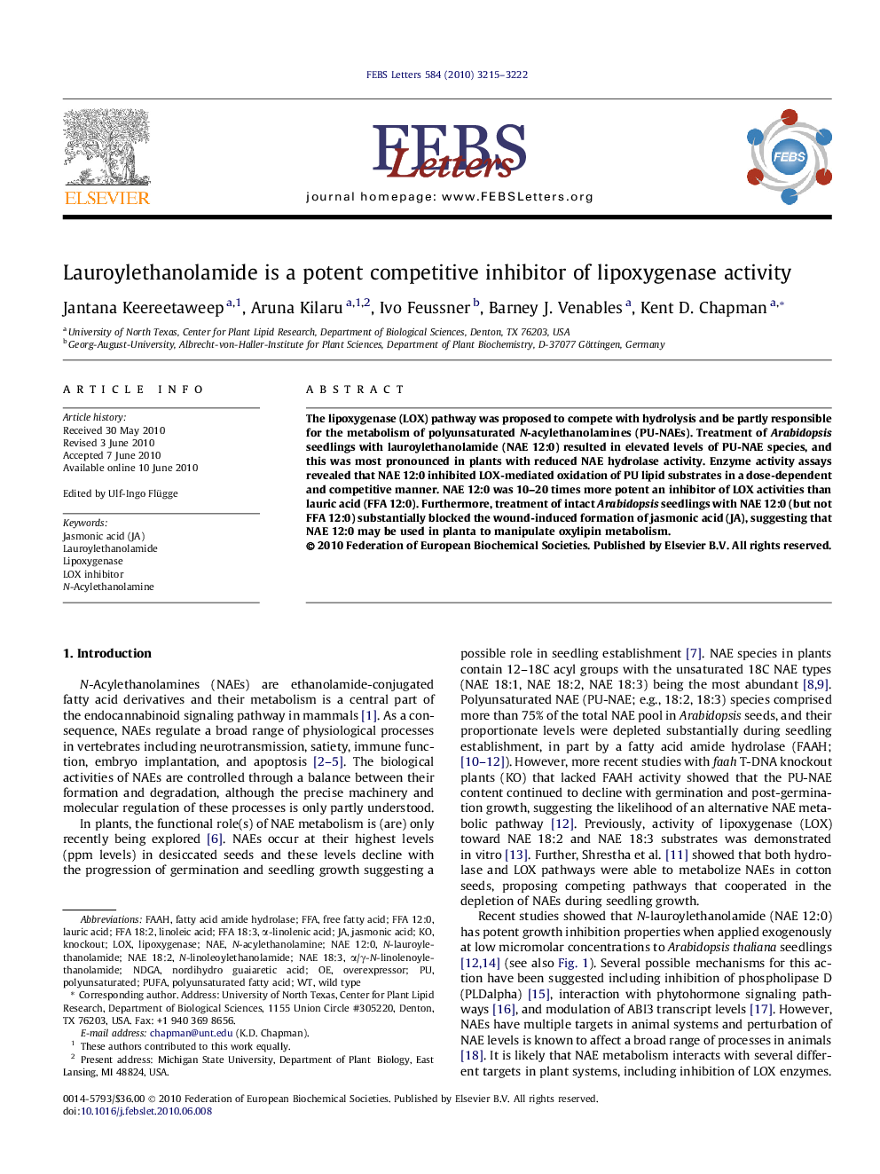 Lauroylethanolamide is a potent competitive inhibitor of lipoxygenase activity