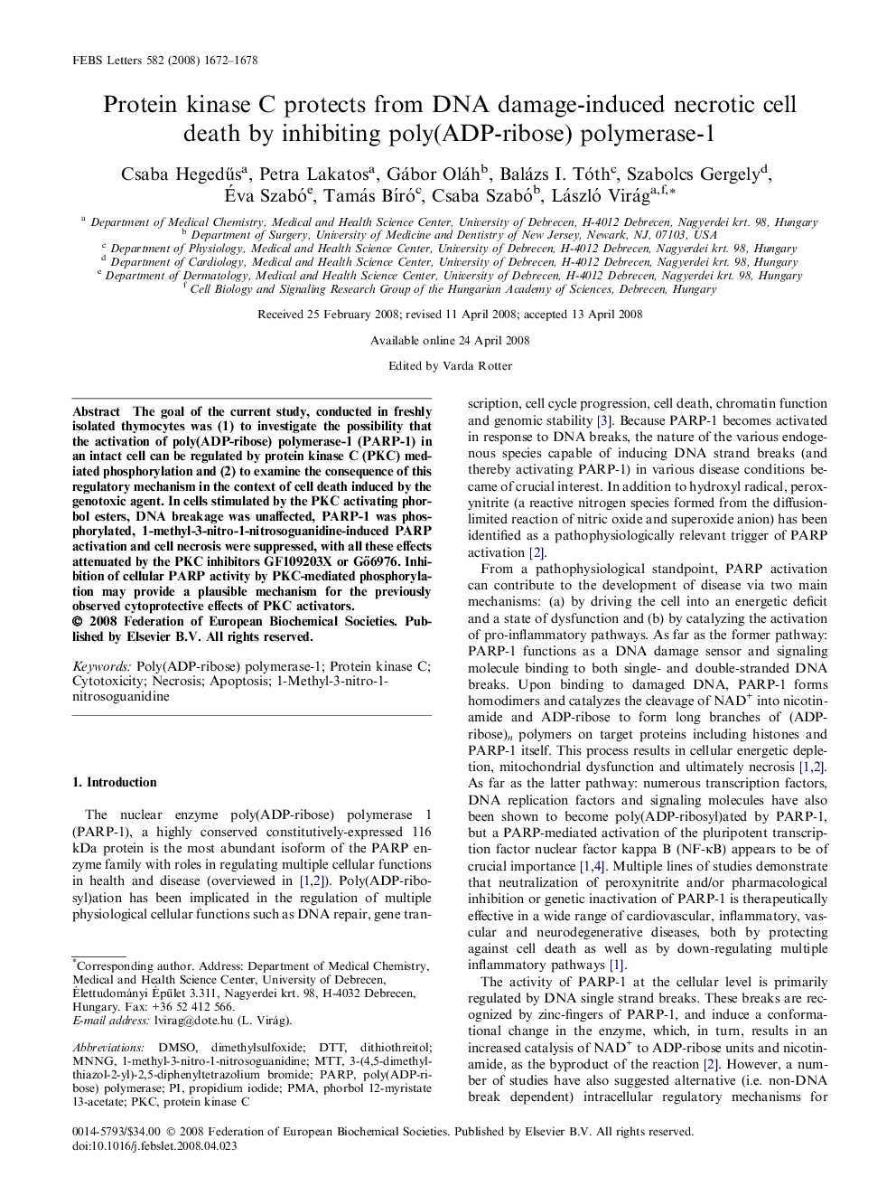 Protein kinase C protects from DNA damage-induced necrotic cell death by inhibiting poly(ADP-ribose) polymerase-1