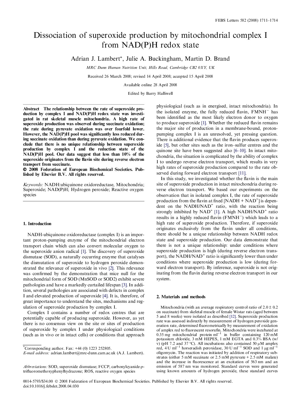 Dissociation of superoxide production by mitochondrial complex I from NAD(P)H redox state