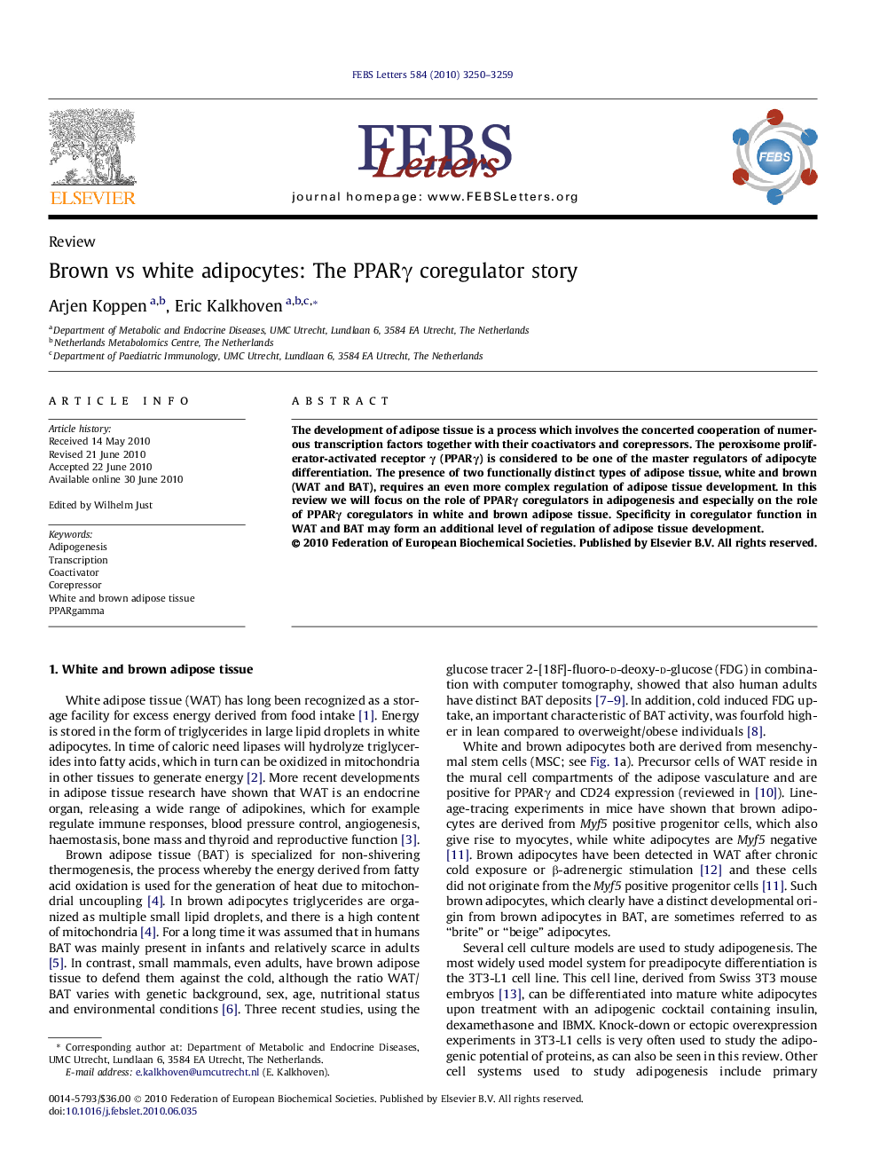 Brown vs white adipocytes: The PPARγ coregulator story