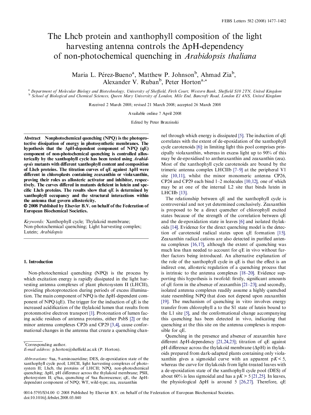 The Lhcb protein and xanthophyll composition of the light harvesting antenna controls the ΔpH-dependency of non-photochemical quenching in Arabidopsis thaliana