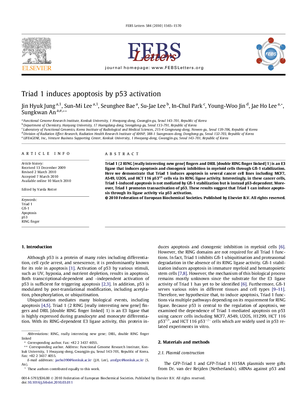 Triad 1 induces apoptosis by p53 activation