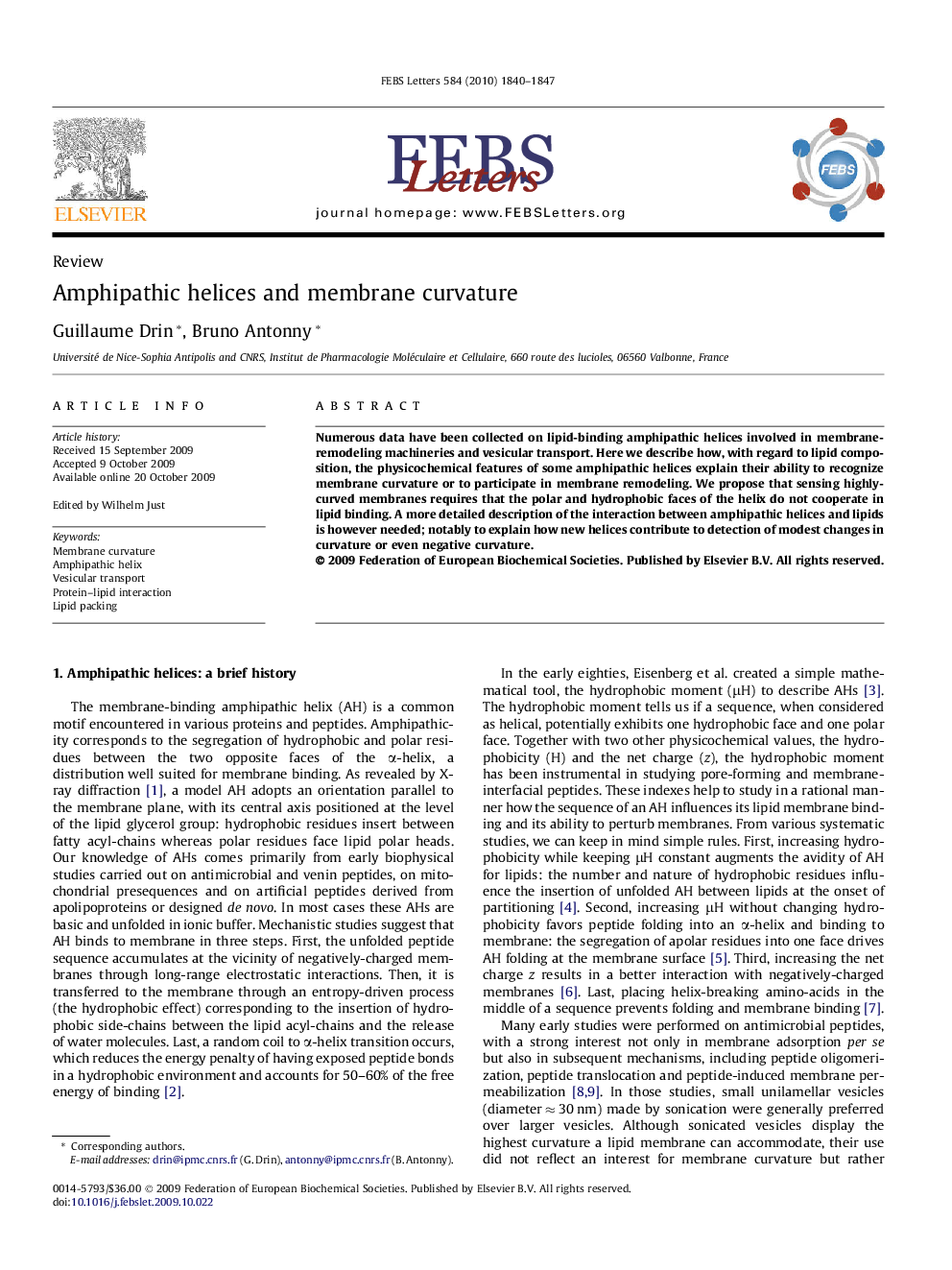 Amphipathic helices and membrane curvature