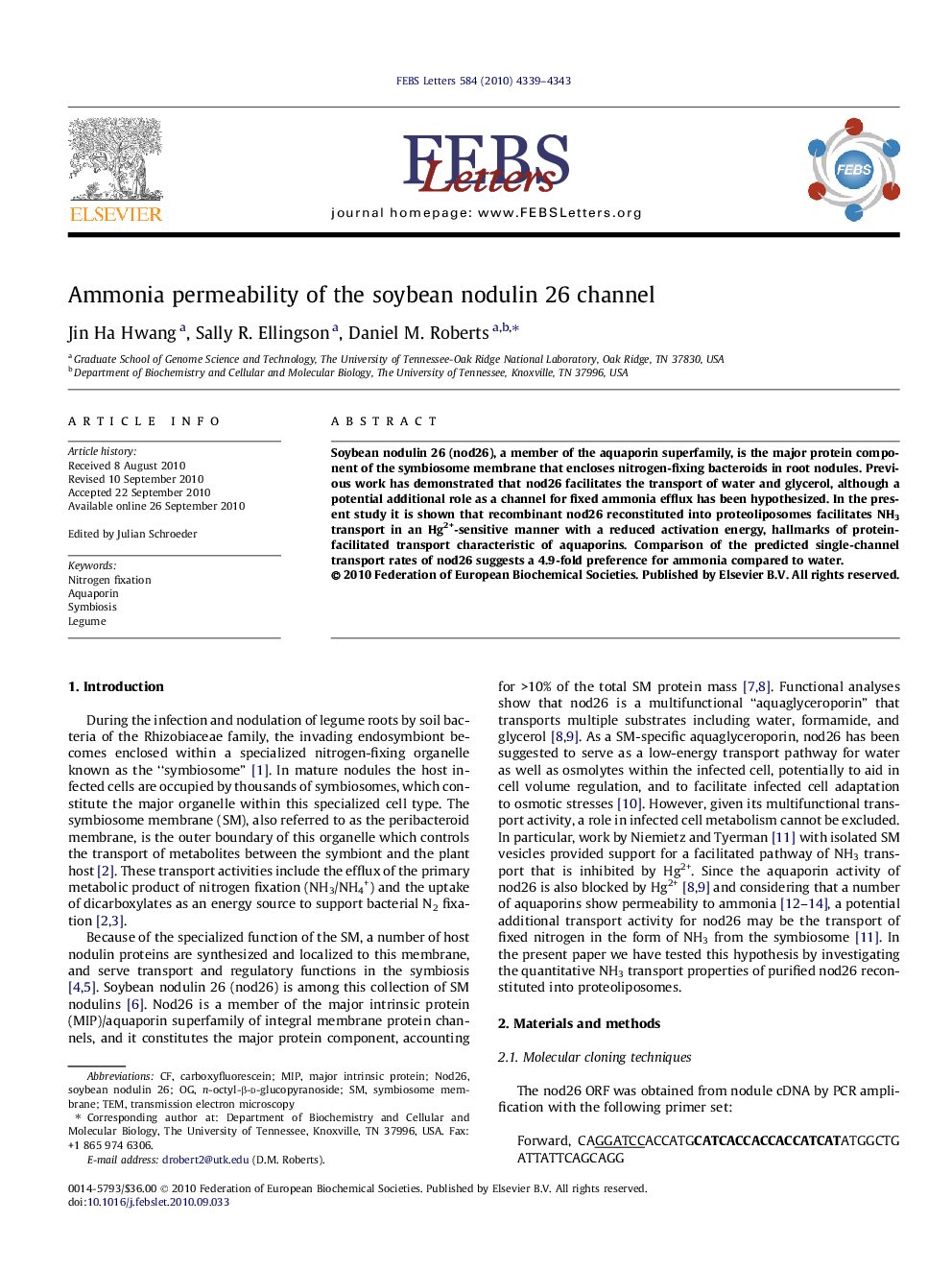 Ammonia permeability of the soybean nodulin 26 channel