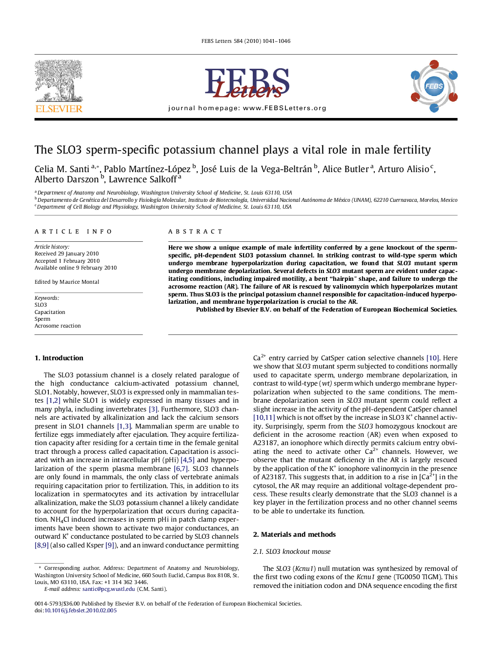 عکس صفحه اول مقاله: The SLO3 sperm-specific potassium channel plays a vital role in male fertility The SLO3 sperm-specific potassium channel plays a vital role in male fertility