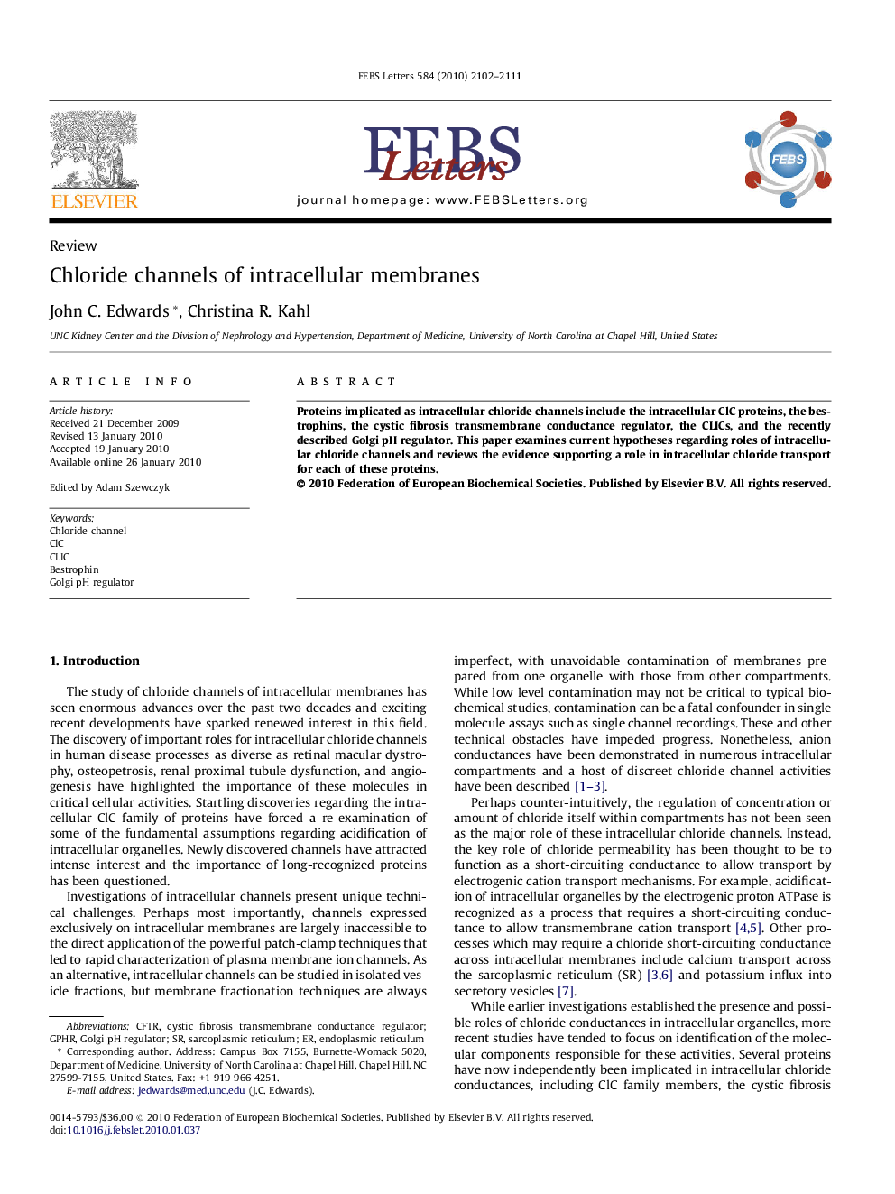 Chloride channels of intracellular membranes