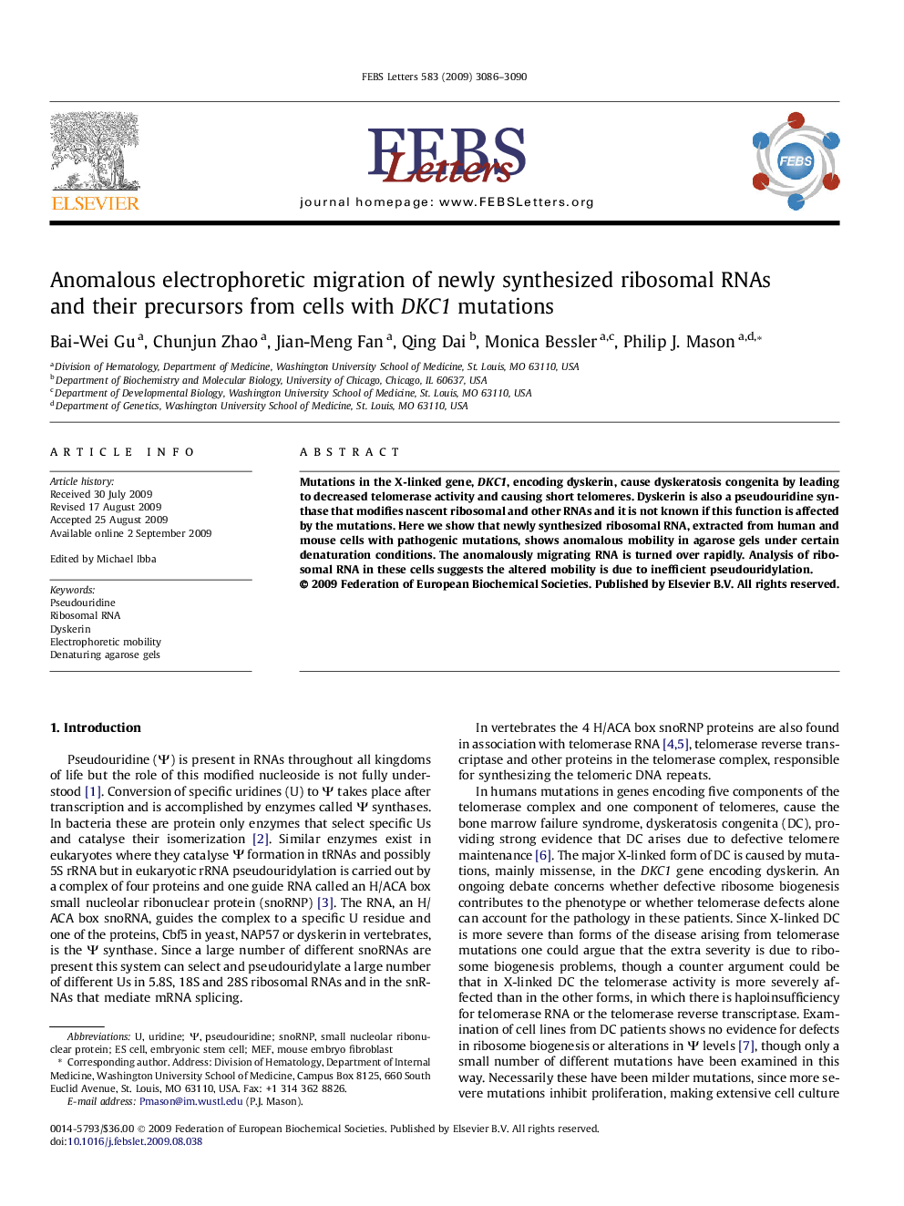 Anomalous electrophoretic migration of newly synthesized ribosomal RNAs and their precursors from cells with DKC1 mutations