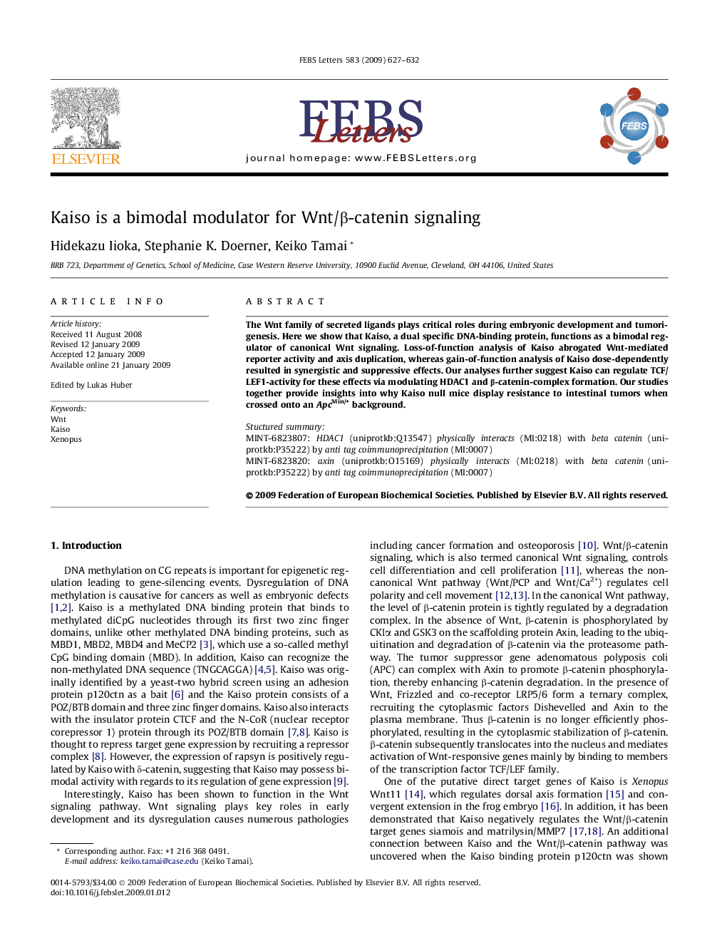 Kaiso is a bimodal modulator for Wnt/β-catenin signaling