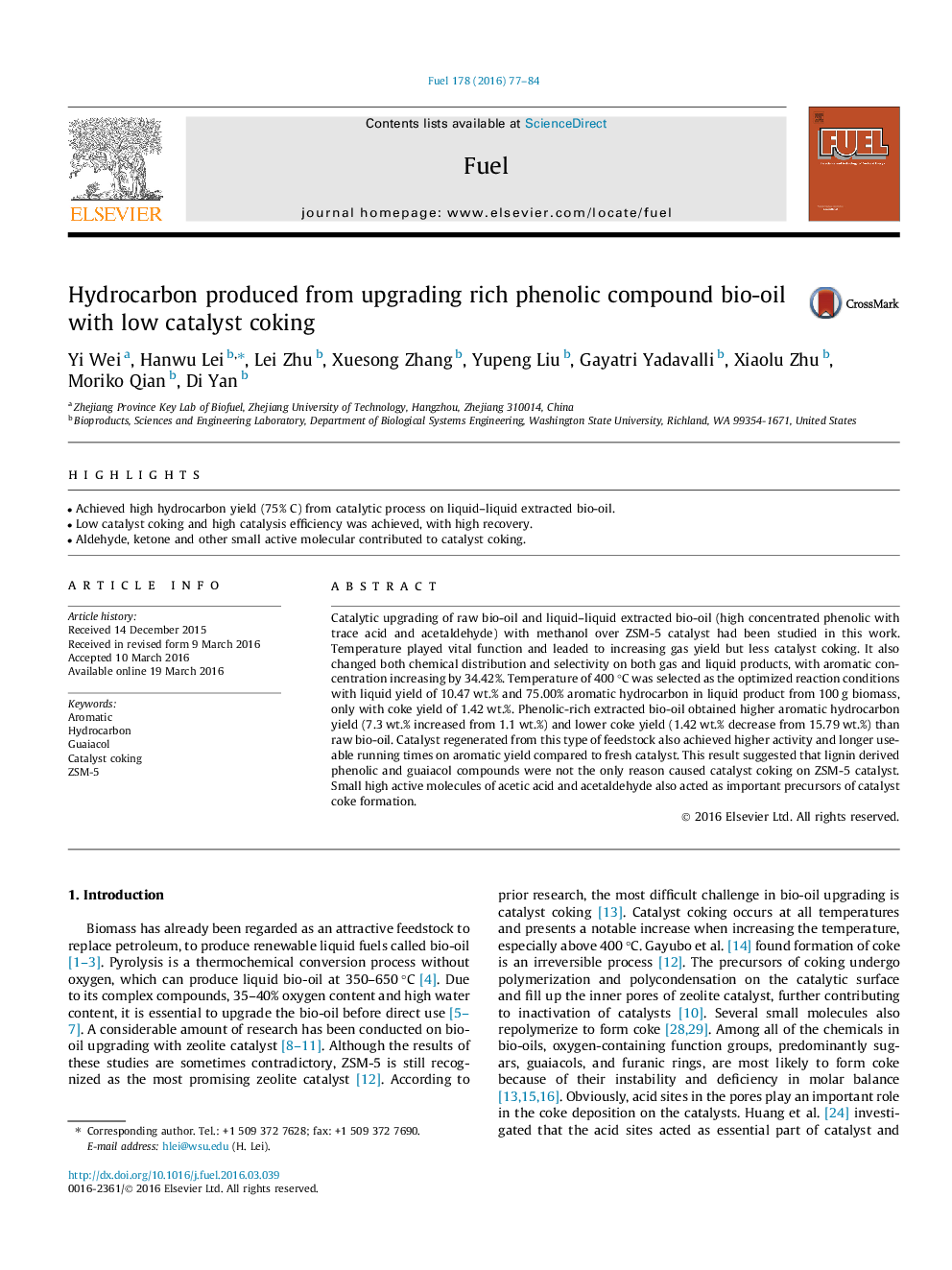 Hydrocarbon produced from upgrading rich phenolic compound bio-oil with low catalyst coking