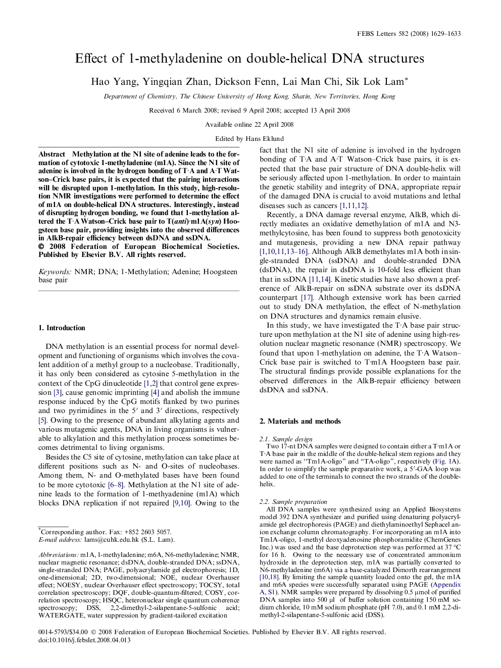 Effect of 1-methyladenine on double-helical DNA structures