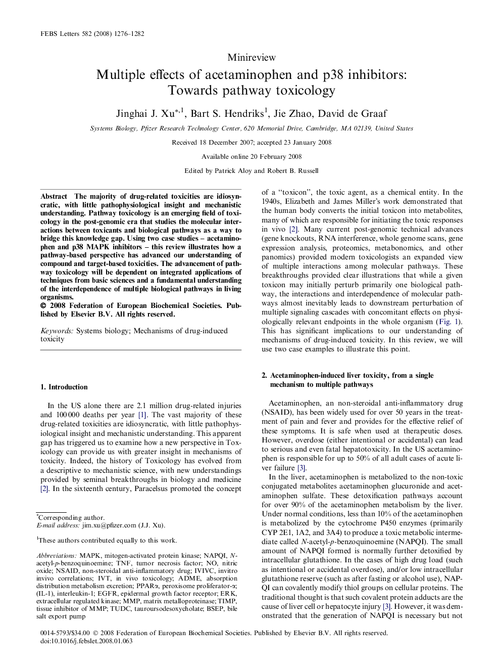 Multiple effects of acetaminophen and p38 inhibitors: Towards pathway toxicology