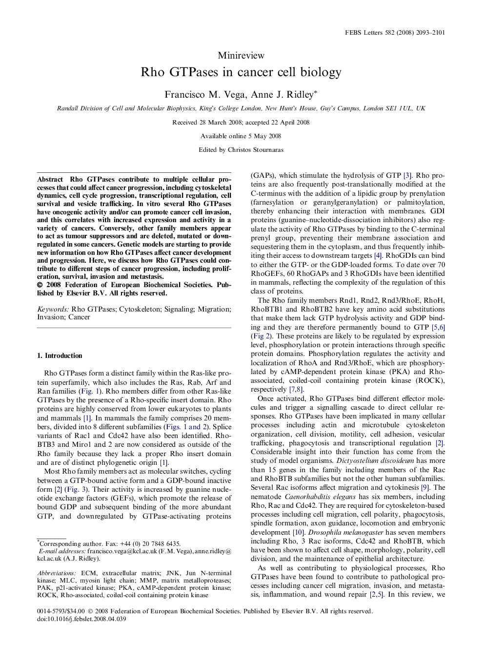 Rho GTPases in cancer cell biology