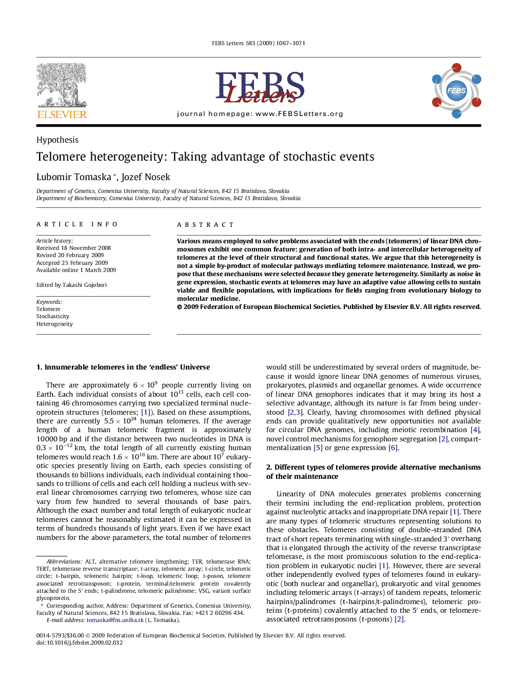 Telomere heterogeneity: Taking advantage of stochastic events