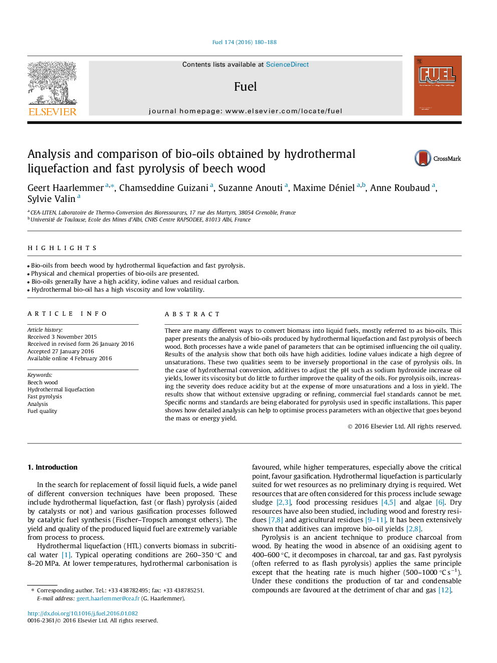 Analysis and comparison of bio-oils obtained by hydrothermal liquefaction and fast pyrolysis of beech wood