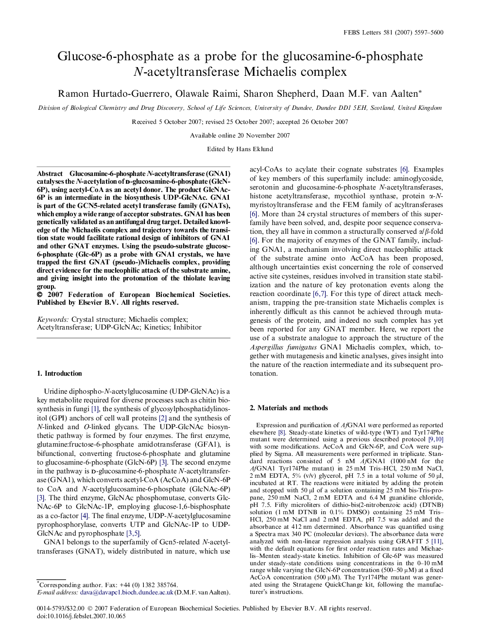 Glucose-6-phosphate as a probe for the glucosamine-6-phosphate N-acetyltransferase Michaelis complex