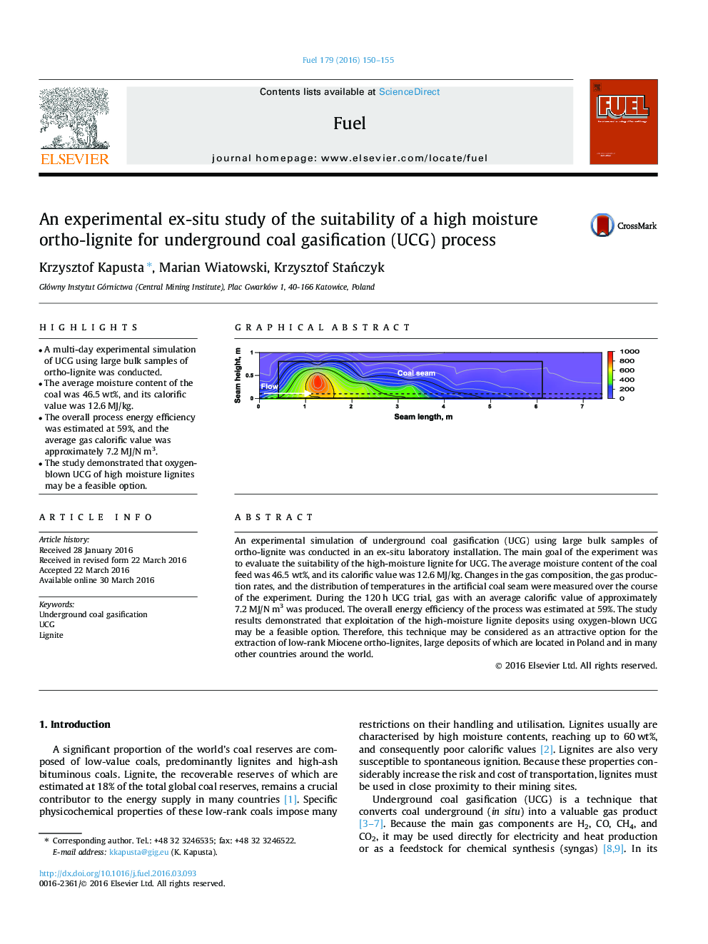 یک مطالعه ex-situ تجربی در مورد مناسب بودن رطوبت نسبی ارتو-لیگنیت برای فرایند گازسیون زیرزمینی (UCG)