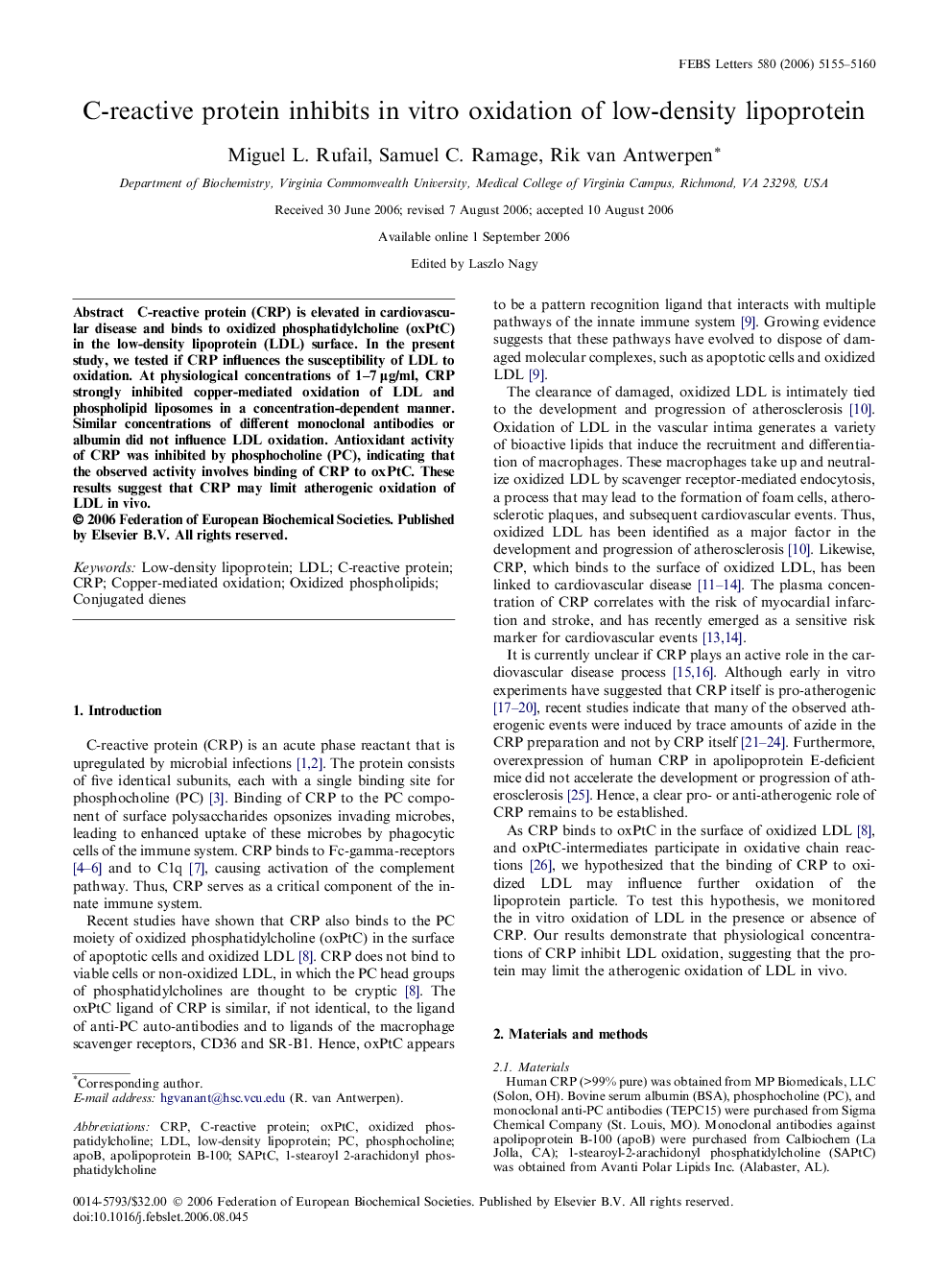 عکس صفحه اول مقاله: C-reactive protein inhibits in vitro oxidation of low-density lipoprotein C-reactive protein inhibits in vitro oxidation of low-density lipoprotein