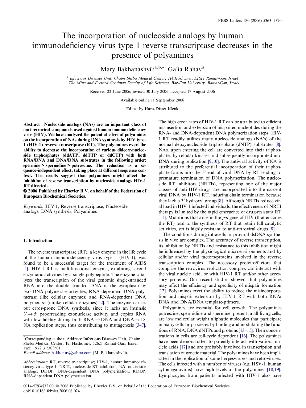 The incorporation of nucleoside analogs by human immunodeficiency virus type 1 reverse transcriptase decreases in the presence of polyamines