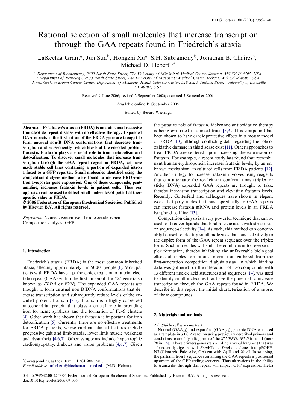 عکس صفحه اول مقاله: Rational selection of small molecules that increase transcription through the GAA repeats found in Friedreich’s ataxia Rational selection of small molecules that increase transcription through the GAA repeats found in Friedreich’s ataxia