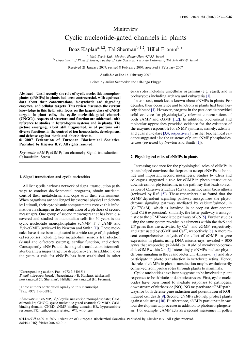 Cyclic nucleotide-gated channels in plants