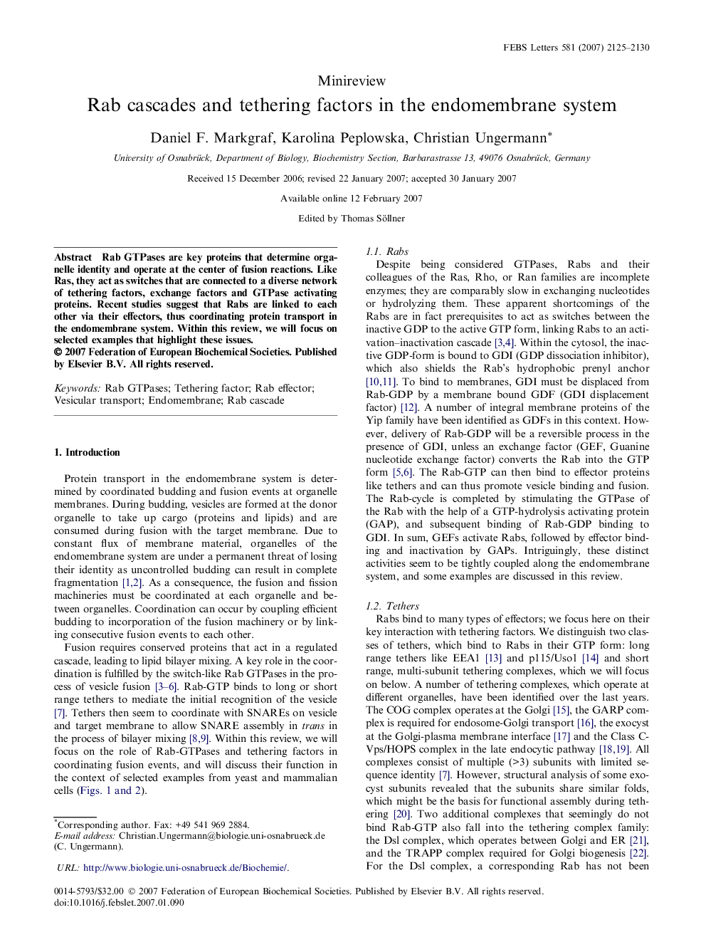 Rab cascades and tethering factors in the endomembrane system