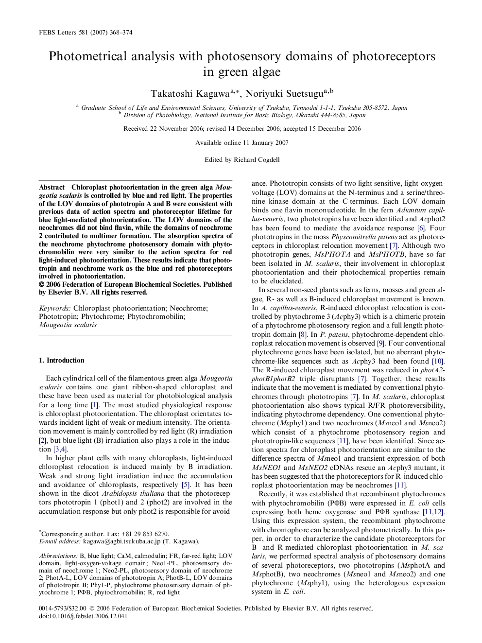 Photometrical analysis with photosensory domains of photoreceptors in green algae