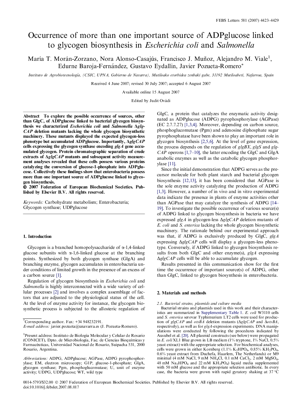 Occurrence of more than one important source of ADPglucose linked to glycogen biosynthesis in Escherichia coli and Salmonella