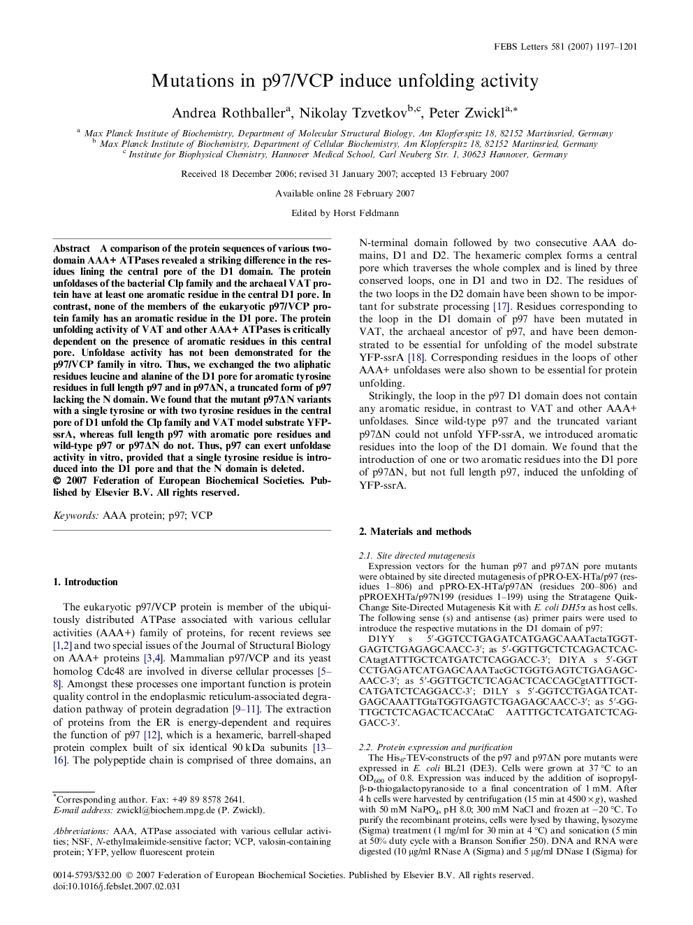 Mutations in p97/VCP induce unfolding activity