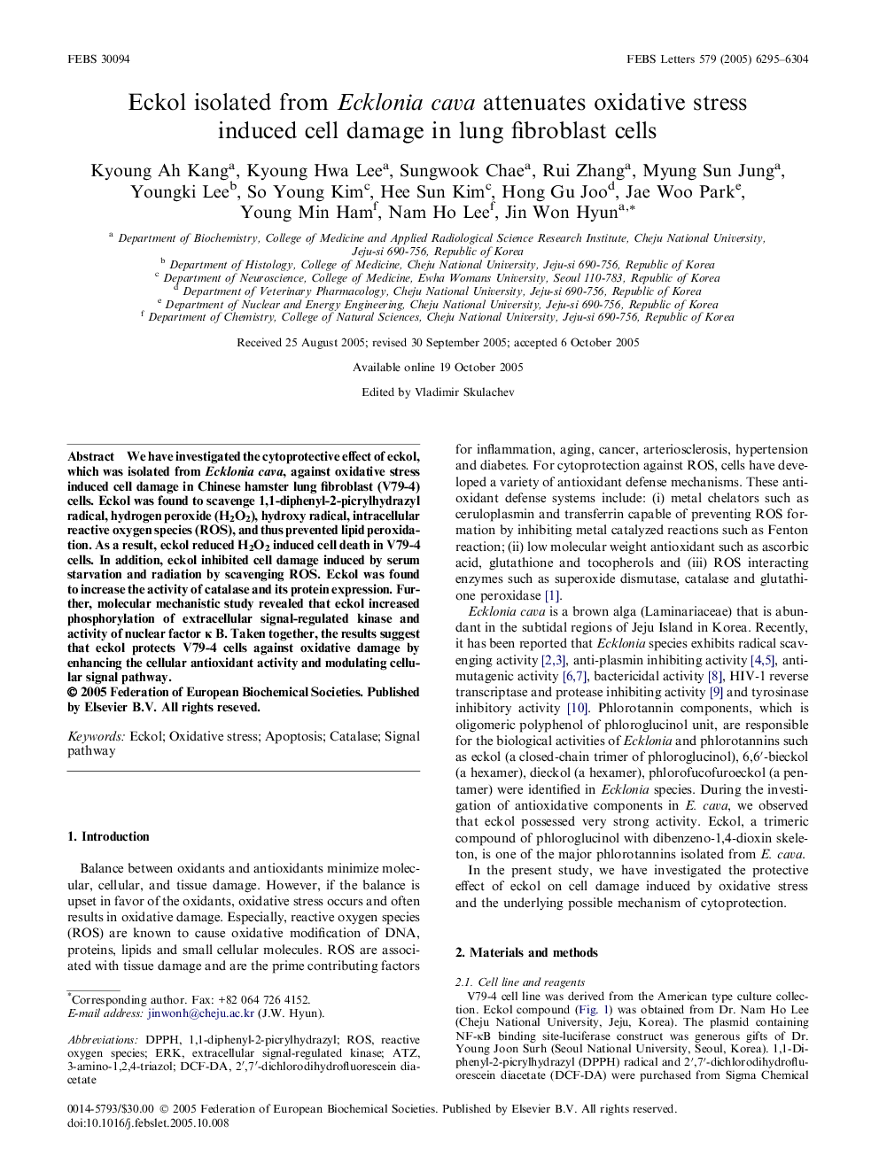 Eckol isolated from Ecklonia cava attenuates oxidative stress induced cell damage in lung fibroblast cells