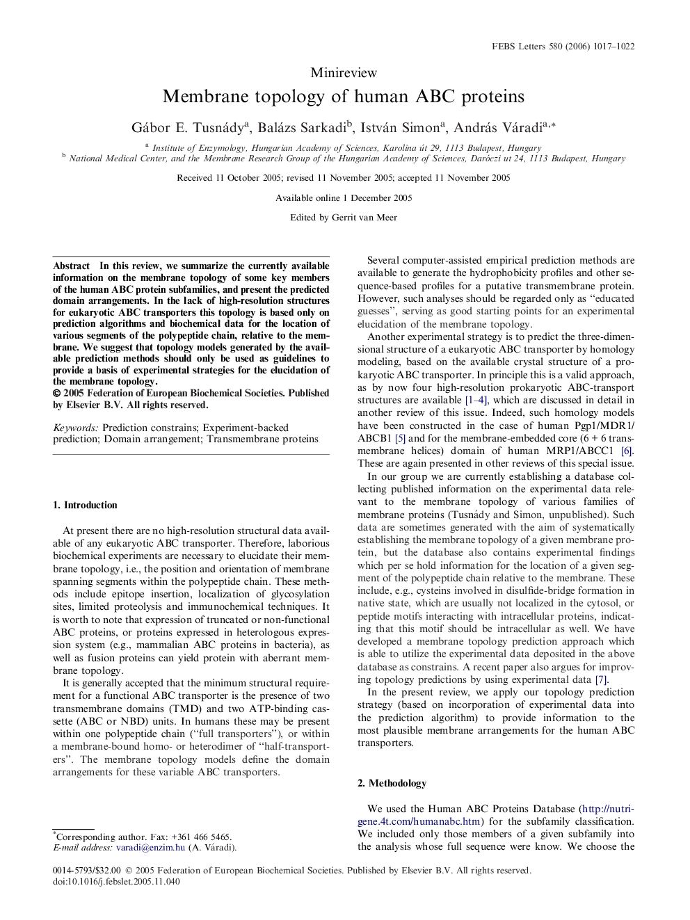 Membrane topology of human ABC proteins