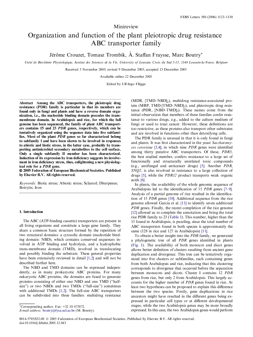 Organization and function of the plant pleiotropic drug resistance ABC transporter family