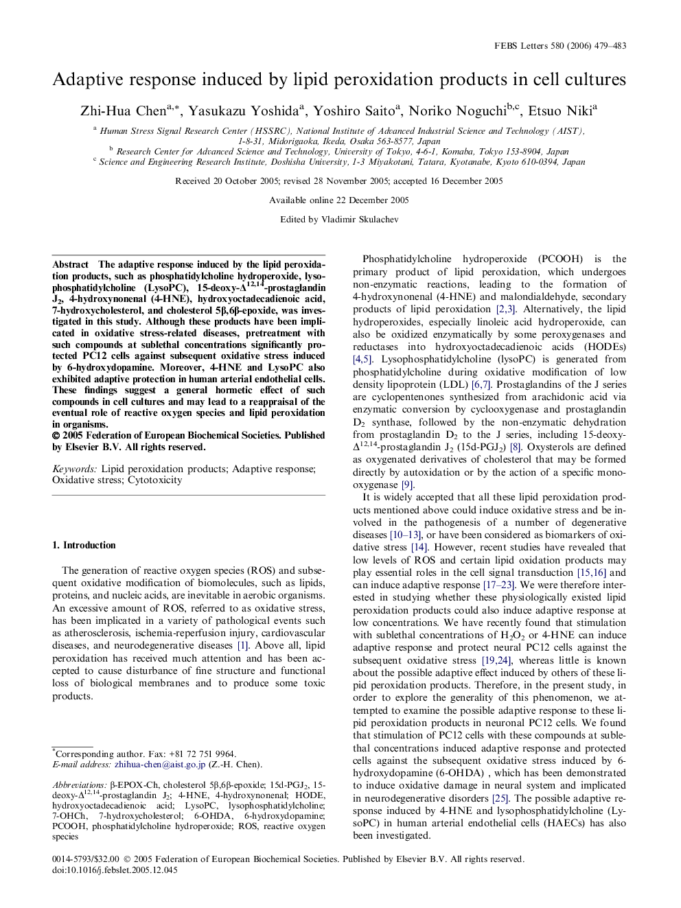 Adaptive response induced by lipid peroxidation products in cell cultures