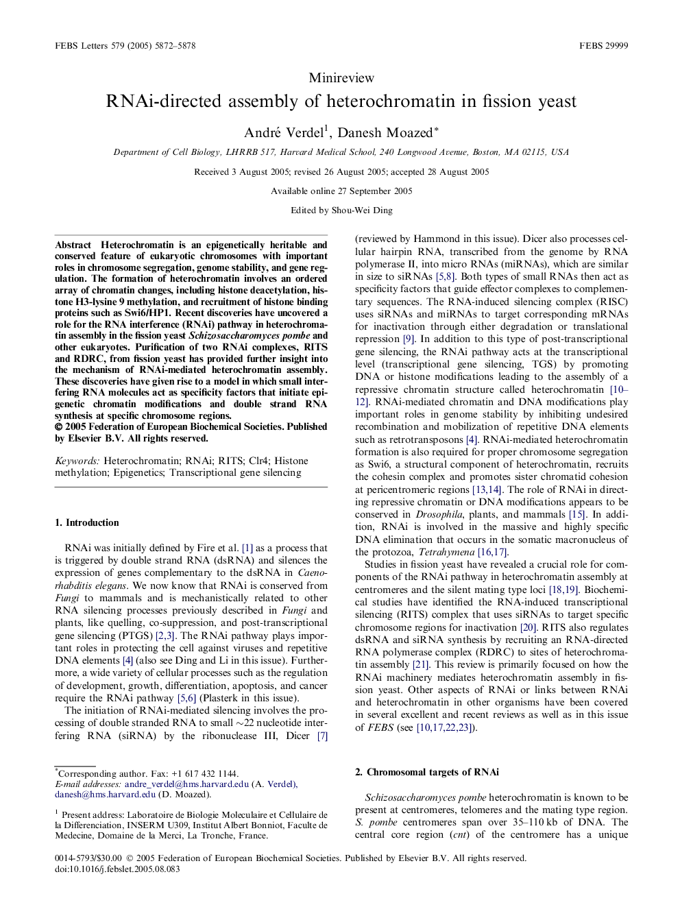 RNAi-directed assembly of heterochromatin in fission yeast