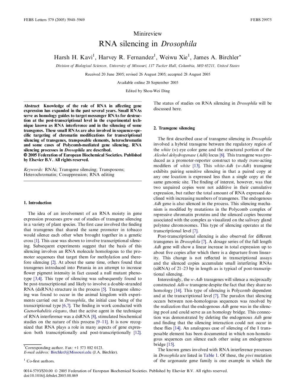 RNA silencing in Drosophila