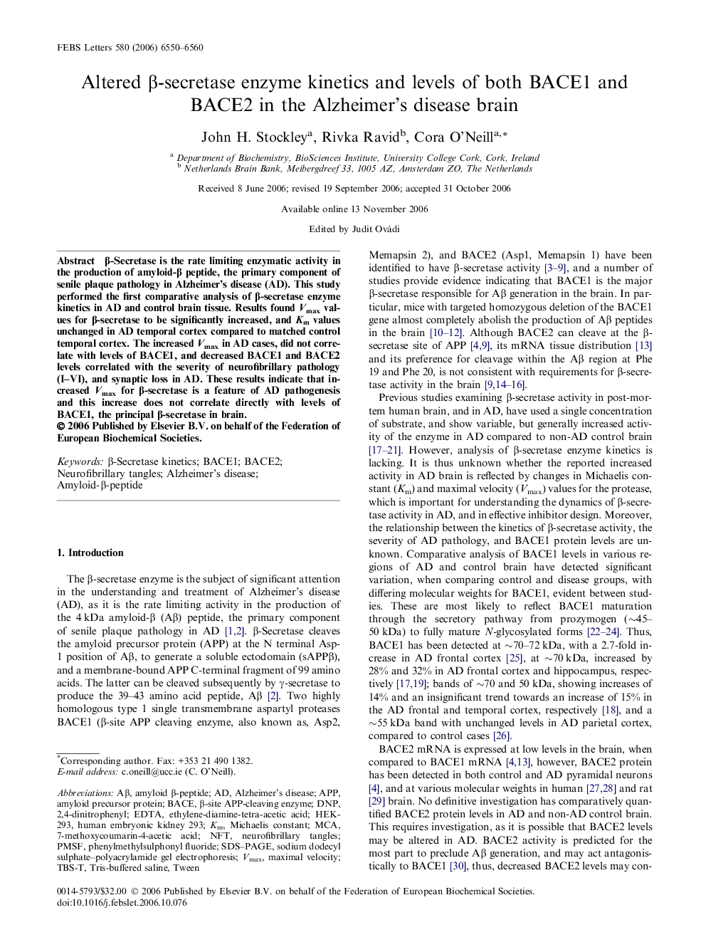 Altered β-secretase enzyme kinetics and levels of both BACE1 and BACE2 in the Alzheimer’s disease brain