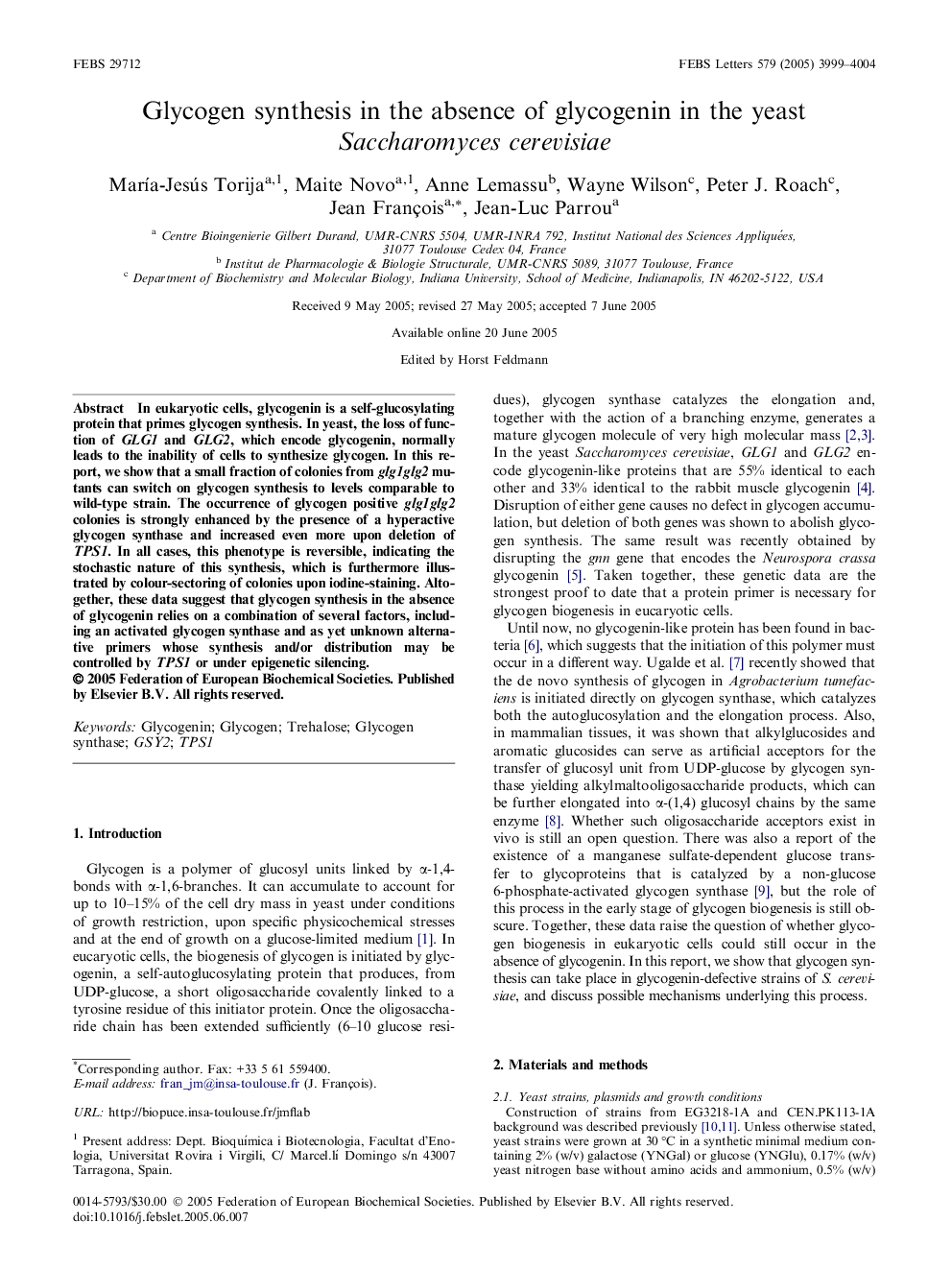 Glycogen synthesis in the absence of glycogenin in the yeast Saccharomyces cerevisiae