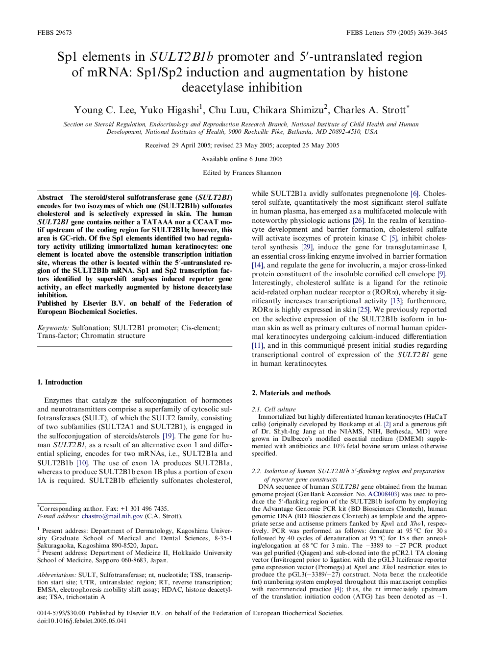 Sp1 elements in SULT2B1b promoter and 5′-untranslated region of mRNA: Sp1/Sp2 induction and augmentation by histone deacetylase inhibition