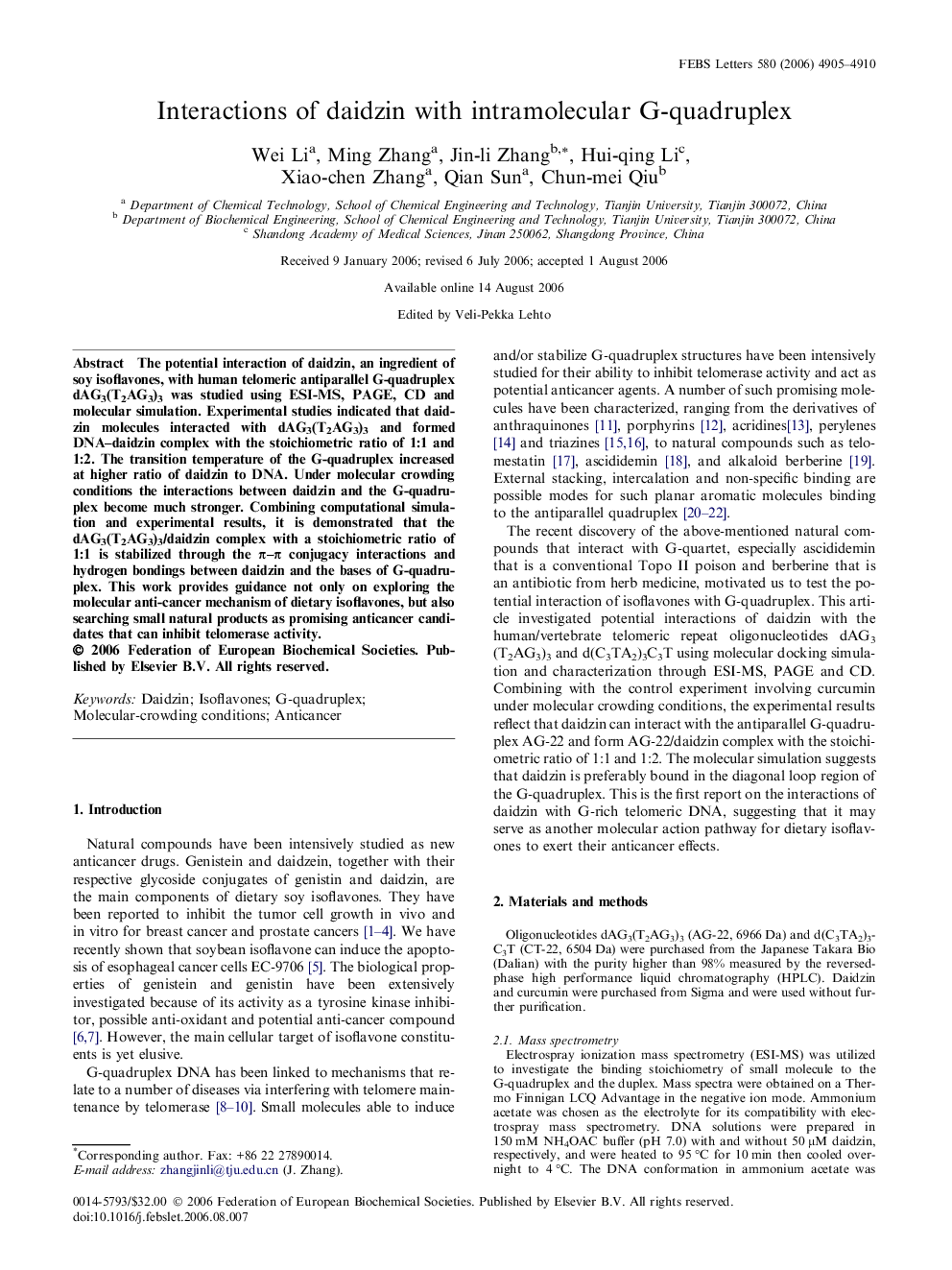 Interactions of daidzin with intramolecular G-quadruplex