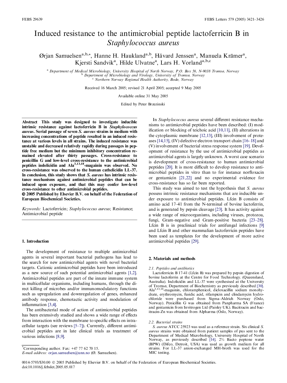 Induced resistance to the antimicrobial peptide lactoferricin B in Staphylococcus aureus