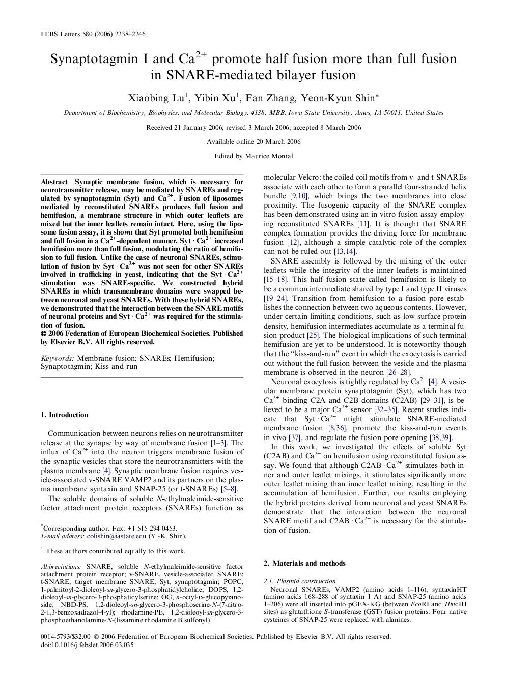 Synaptotagmin I and Ca2+ promote half fusion more than full fusion in SNARE-mediated bilayer fusion