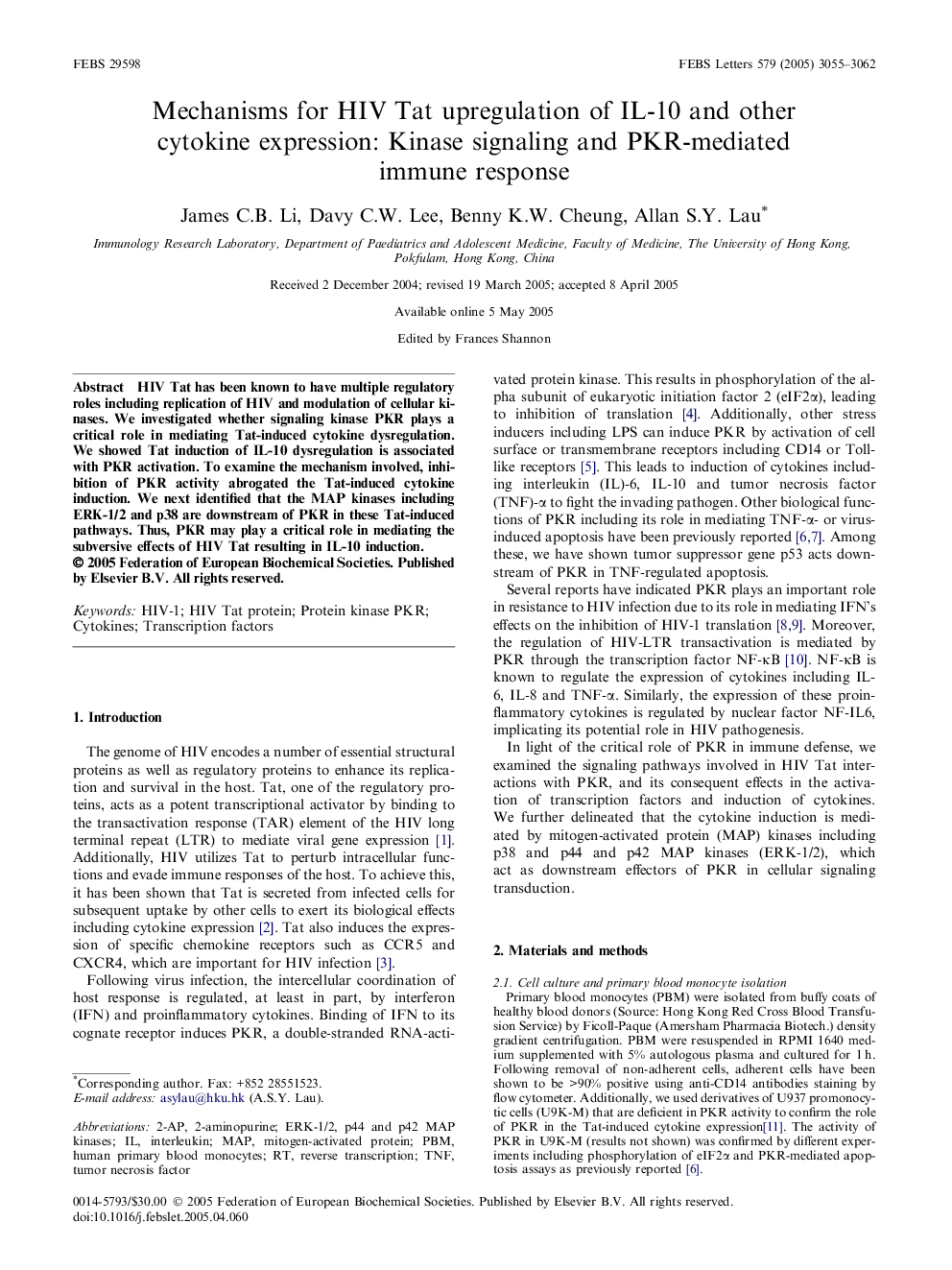 Mechanisms for HIV Tat upregulation of IL-10 and other cytokine expression: Kinase signaling and PKR-mediated immune response