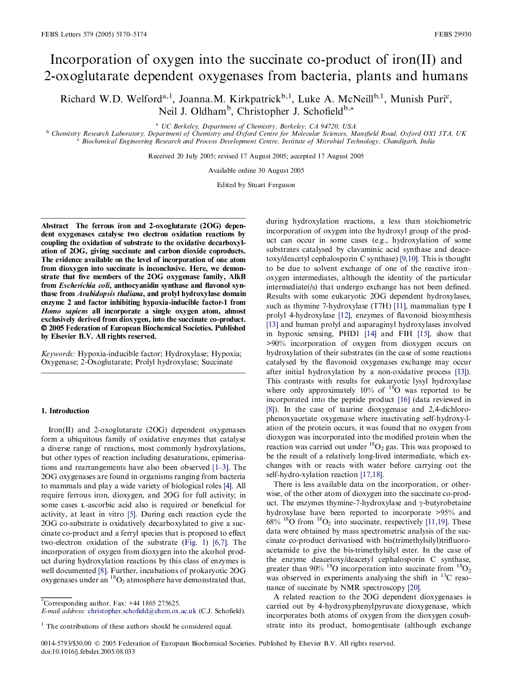 Incorporation of oxygen into the succinate co-product of iron(II) and 2-oxoglutarate dependent oxygenases from bacteria, plants and humans