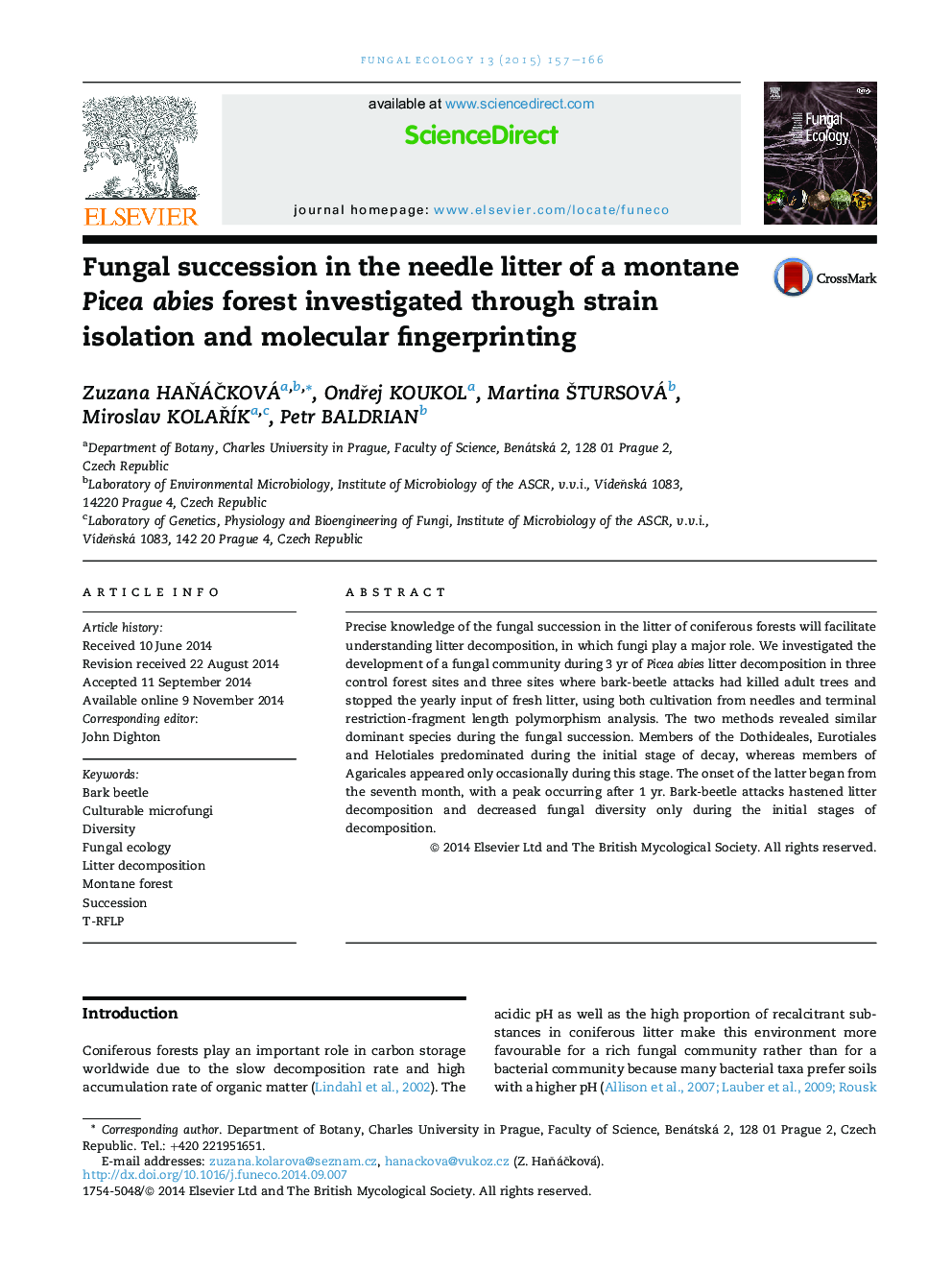 Fungal succession in the needle litter of a montane Picea abies forest investigated through strain isolation and molecular fingerprinting