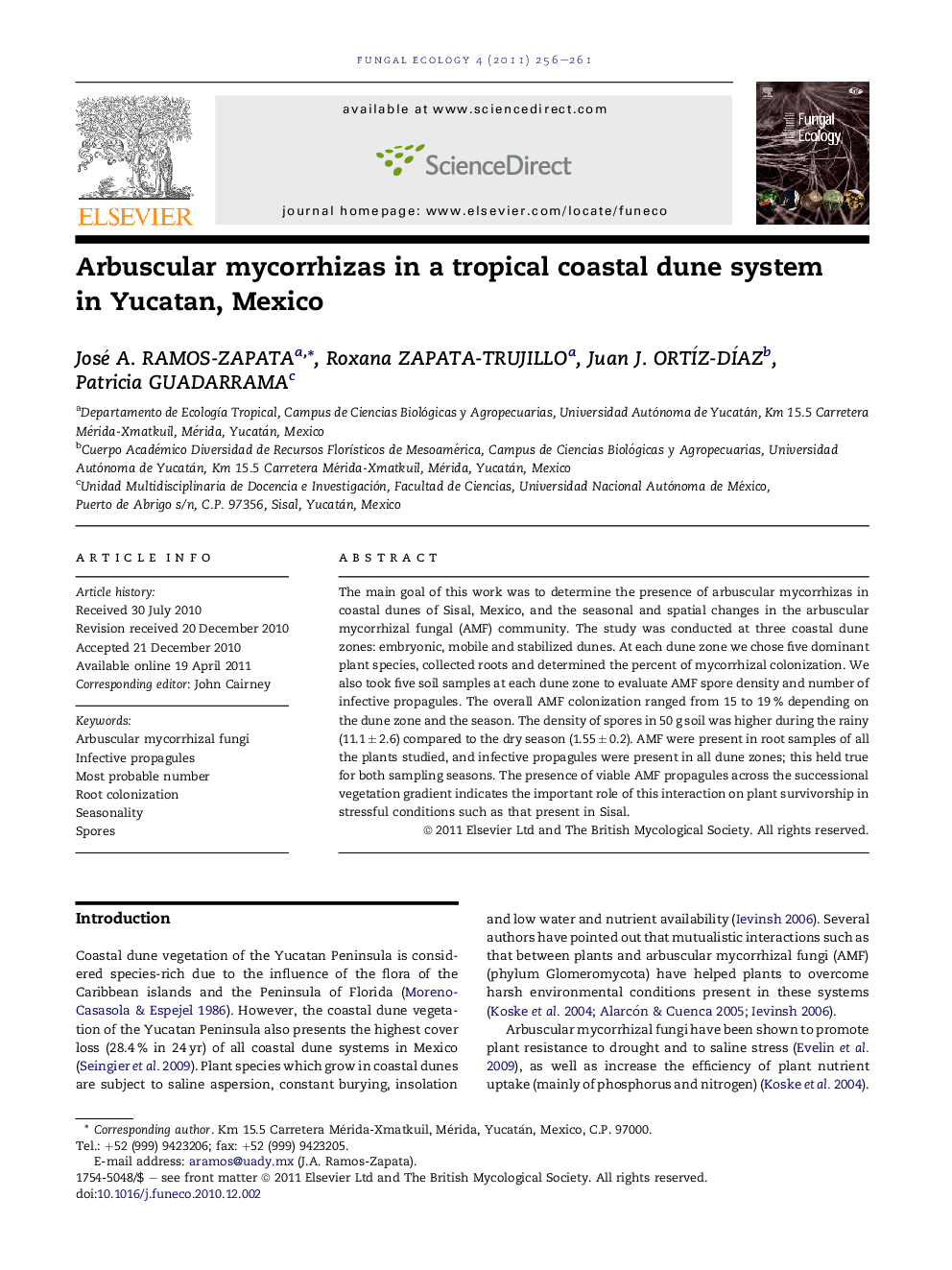 Arbuscular mycorrhizas in a tropical coastal dune system in Yucatan, Mexico