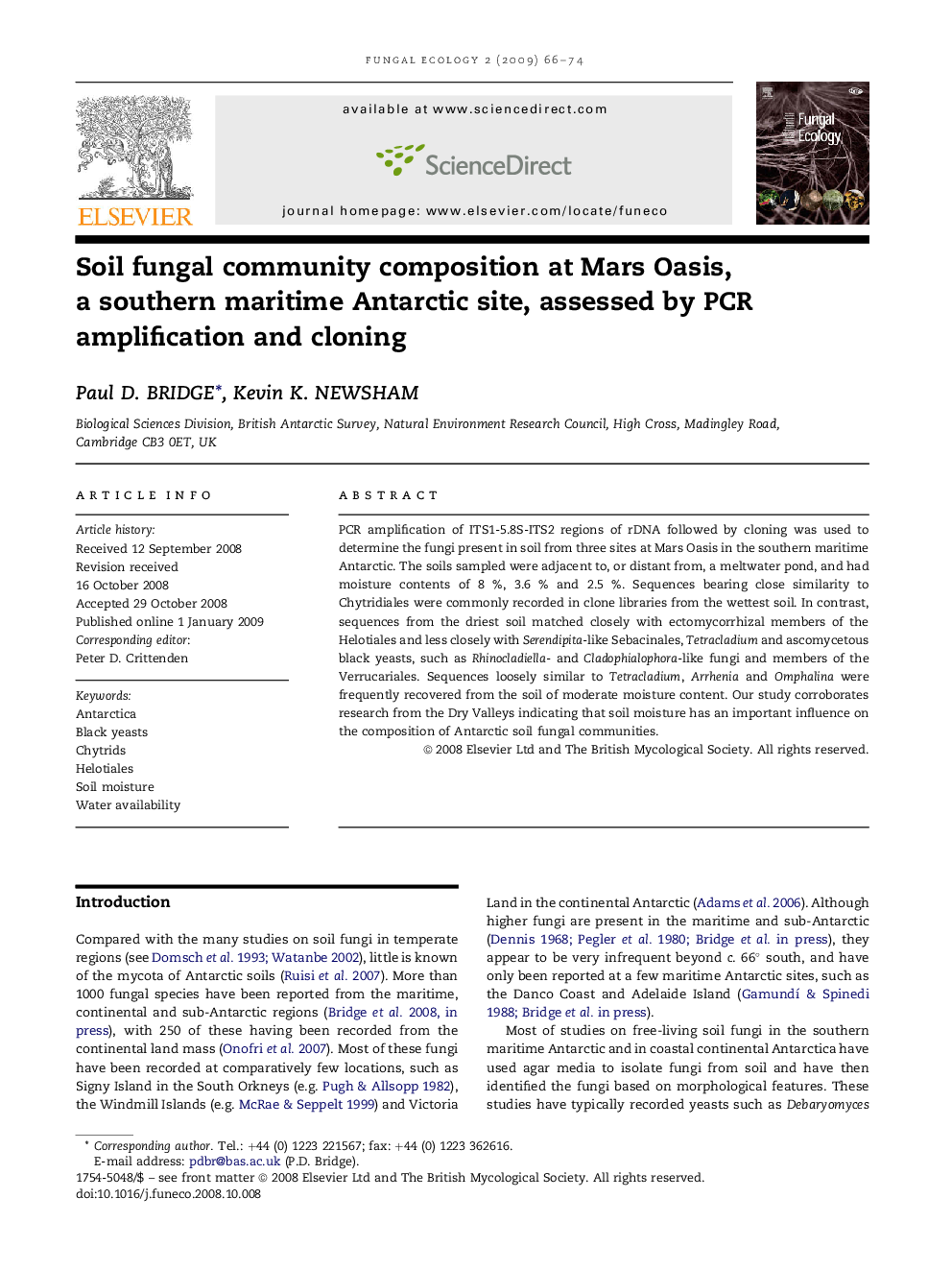 Soil fungal community composition at Mars Oasis, a southern maritime Antarctic site, assessed by PCR amplification and cloning