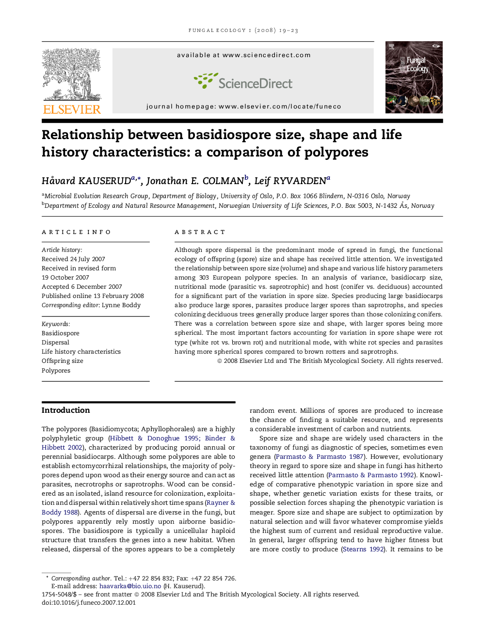 Relationship between basidiospore size, shape and life history characteristics: a comparison of polypores