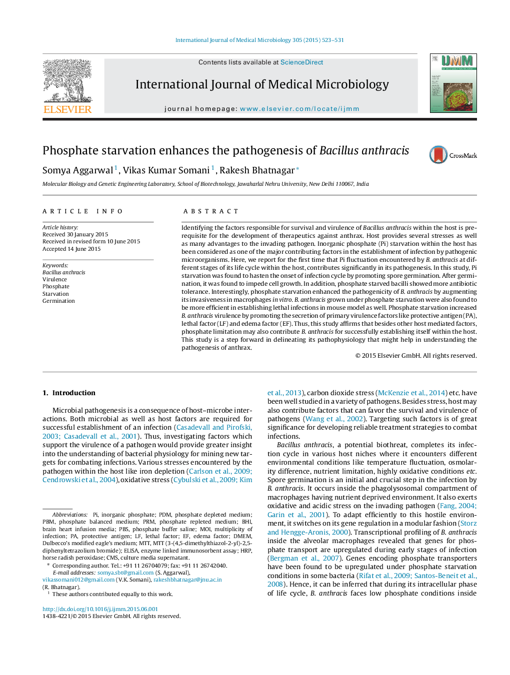 Phosphate starvation enhances the pathogenesis of Bacillus anthracis