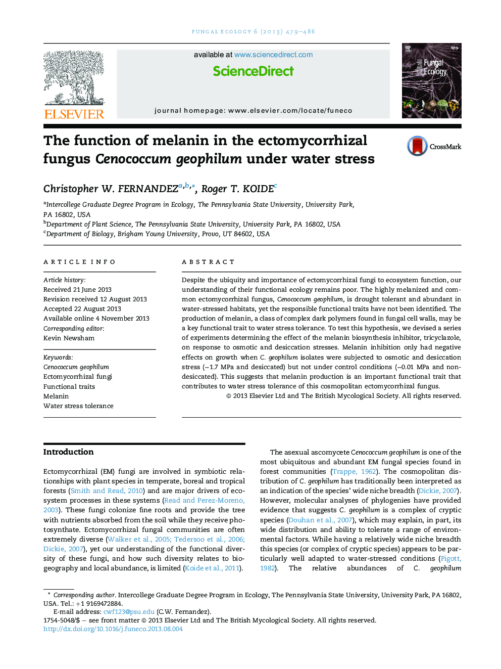 The function of melanin in the ectomycorrhizal fungus Cenococcum geophilum under water stress