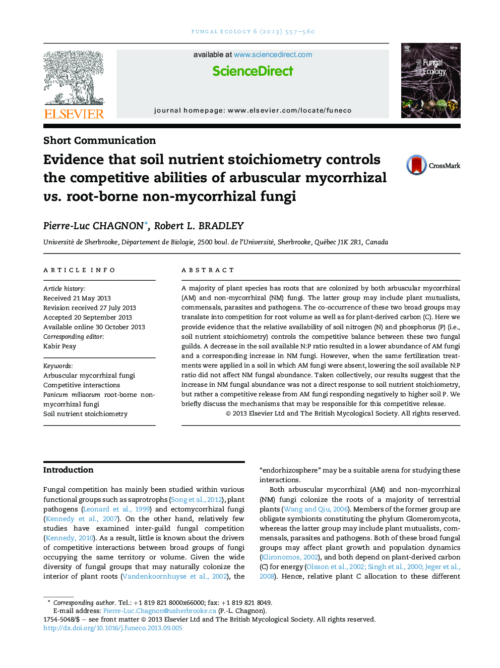 Evidence that soil nutrient stoichiometry controls the competitive abilities of arbuscular mycorrhizal vs. root-borne non-mycorrhizal fungi