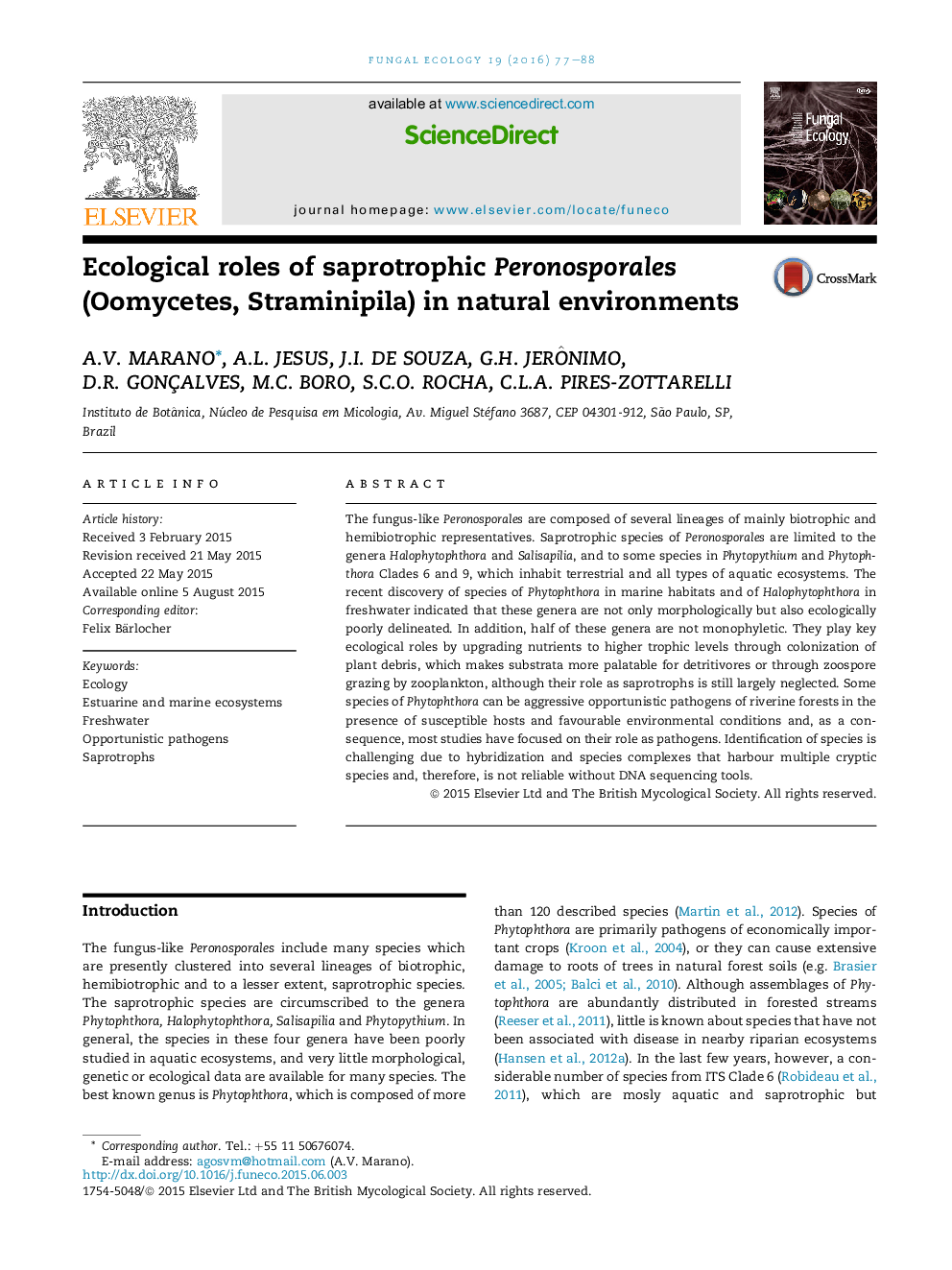 Ecological roles of saprotrophic Peronosporales (Oomycetes, Straminipila) in natural environments